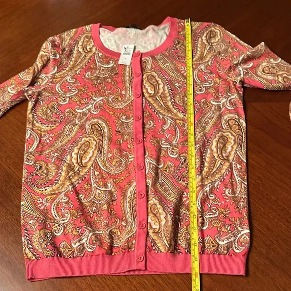 Talbots NWT Paisley Print Pink Cardigan Sweater - Size Small - Picture 5 of 5